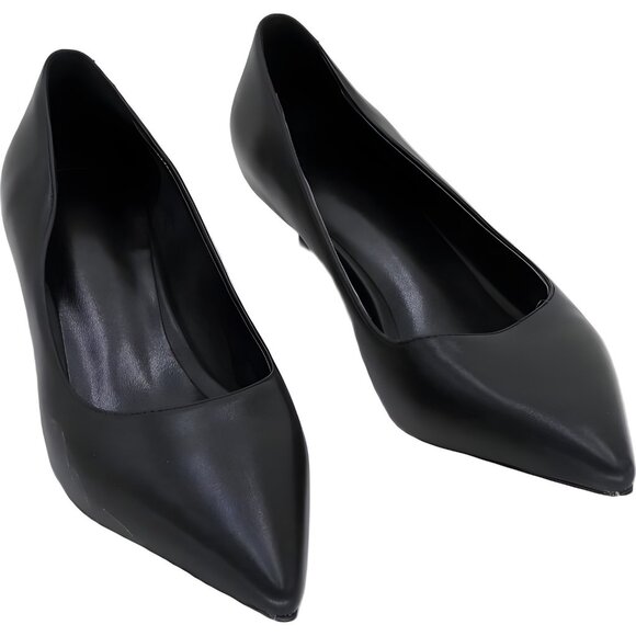 MOOMMO Black Pointed Toe Kitten Heel Pumps Slip On Dress Shoes Women's US 6M - Picture 1 of 6
